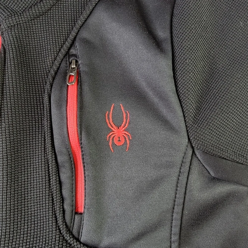 Spyder Sweater Jacket Girls XL  18/20 Black Red Trim Full Front Zip Pockets